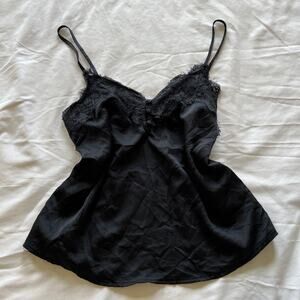 Vintage abercrombie & fitch satin black lace babytoll cami tank size S